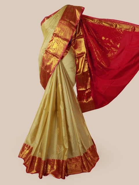 Pothys Cream-Coloured Woven Design Pure Silk Saree