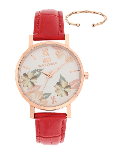 Swiss Design Women White & Gold-Toned Watch Gift Set SDW-106