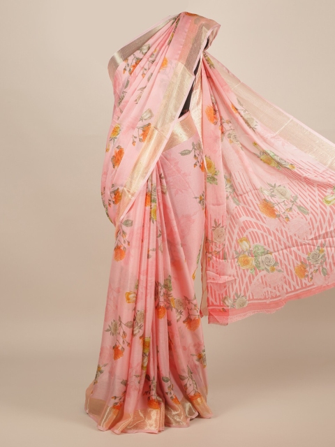 Pothys Pink Printed Poly Chiffon Saree