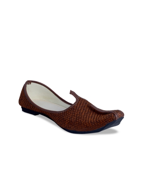 PANAHI Men Maroon Woven Design Handmade Mojaris