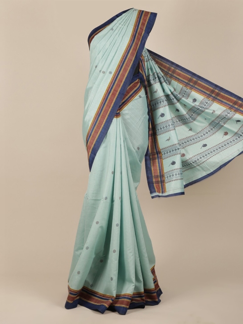 Pothys Blue & Brown Jute Silk Printed Saree