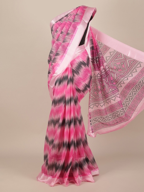 Pothys Pink Printed Jute Silk Saree