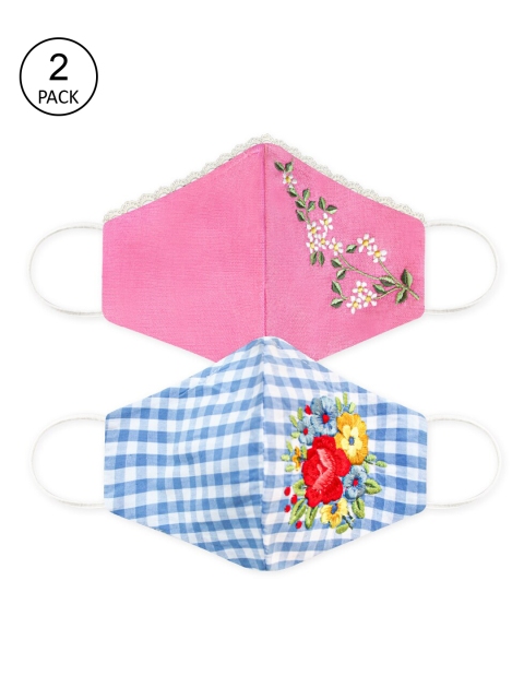 Daffodils GIRLS WEAR Women Pack of 2 Embroidered 3-Ply Reusable Cloth Masks, Multi