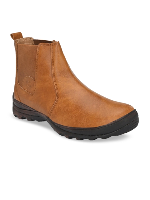 El Paso Men Tan Solid Flat Chelsea Boots