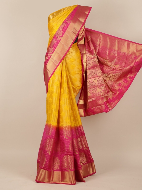 Pothys Yellow & Pink Jute Silk Colourblocked Saree
