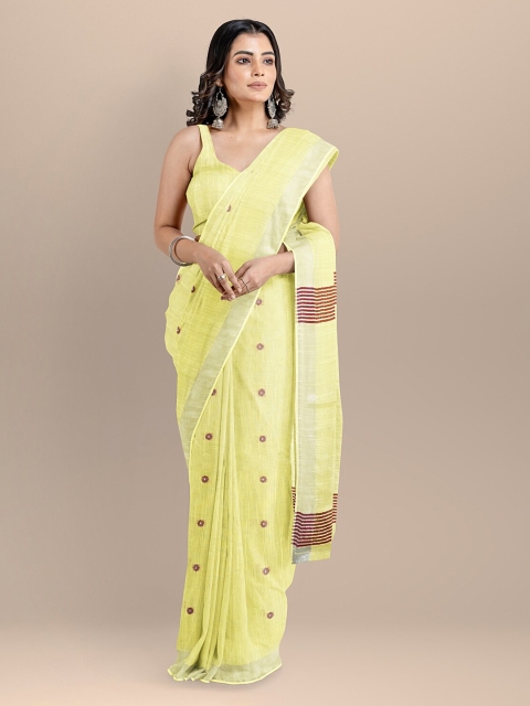 BharatSthali Yellow Pure Cotton Woven Design Taant Handloom Saree