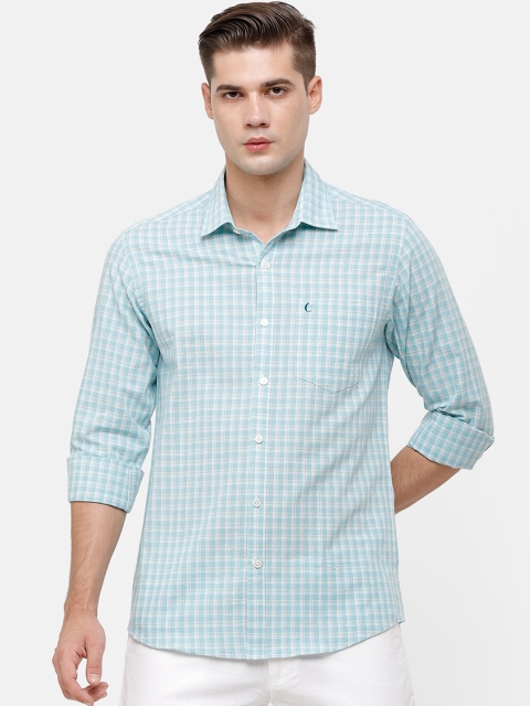 CAVALLO by Linen Club Men Blue & White Regular Fit Checked Casual Shirt