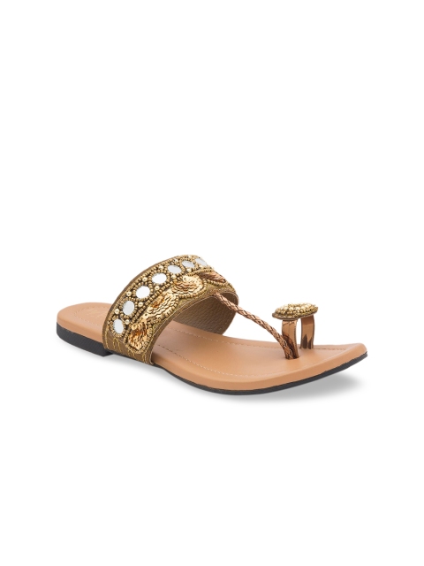 WALK N STYLE COLLECTION Women Beige Embellished One Toe Flats