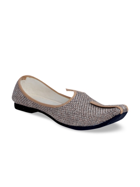 PANAHI Men Grey & Beige Textured Handmade Mojaris