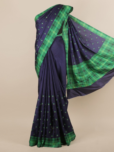 Pothys Blue Embroidered Jute Silk Saree
