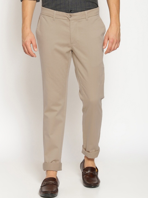Basics Men Khaki Tapered Fit Solid Regular Trousers