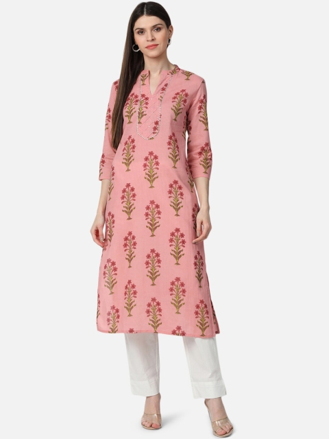 AHIKA Women Pink Printed Kurta with Trousers