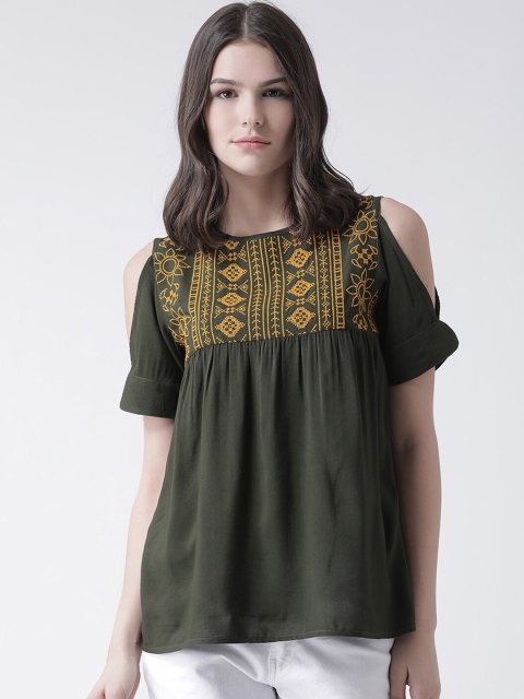 The Vanca Green & Mustard Yellow Geometric Embroidered Cold-Shoulder Sleeves A-Line Top
The Vanca Green & Mustard Yellow Geometric Embroidered Cold-Shoulder Sleeves A-Line Top