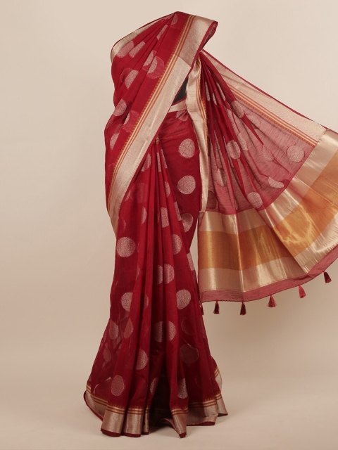 Pothys Maroon Woven Design Jute Silk Saree