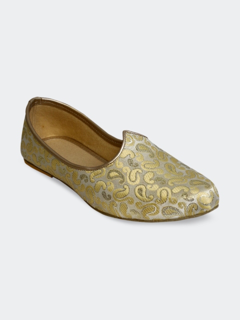 PANAHI Men Cream & Beige Woven Design Mojaris