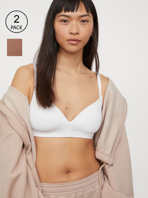H&M Women MAMA White & Brown 2-Pack Nursing Bras 0754106006