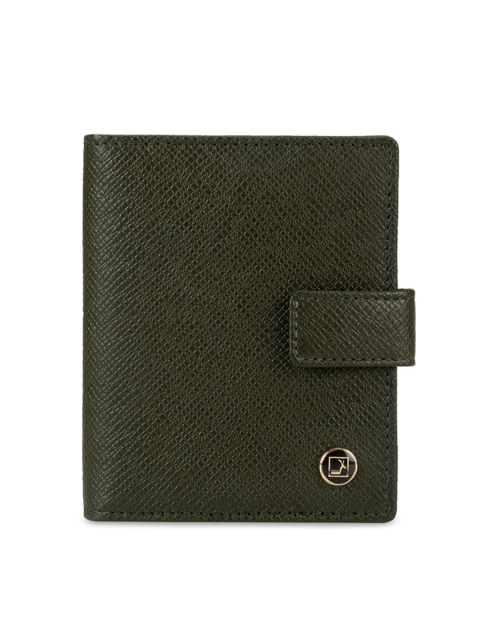 Da Milano Unisex Green & Black Textured Leather Card Holder