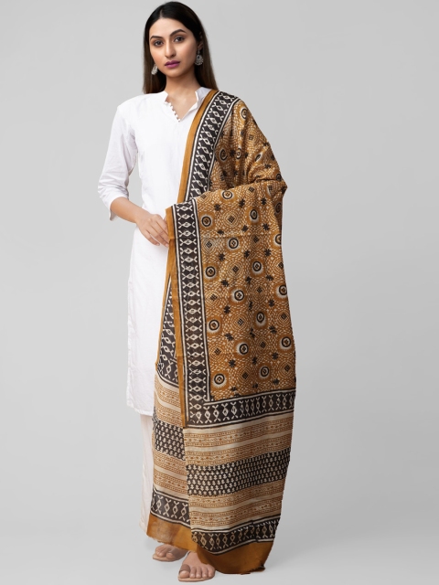 Unnati Silks Mustard & Brown Printed Dupatta