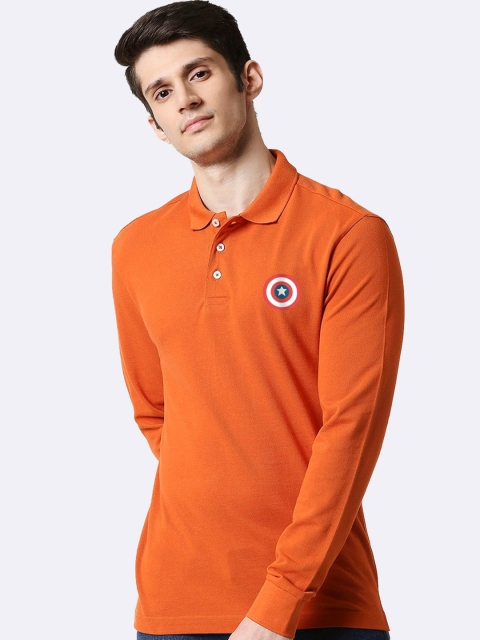 Bewakoof Men Orange Solid Polo Collar T-shirt