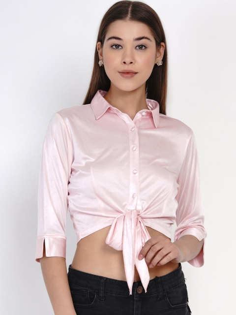 Texco Pink Shirt Style Crop Top