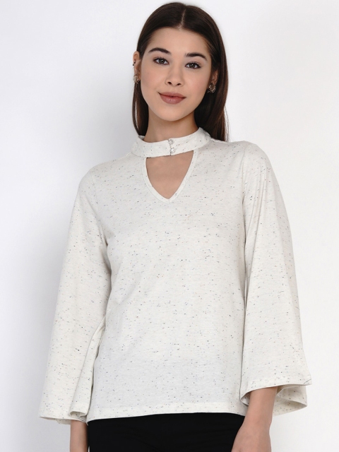 Texco Off White Choker Neck Flared Sleeves Regular Top