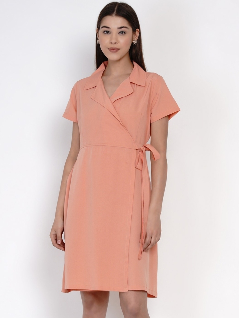 Texco Women Peach-Coloured Solid Wrap Dress