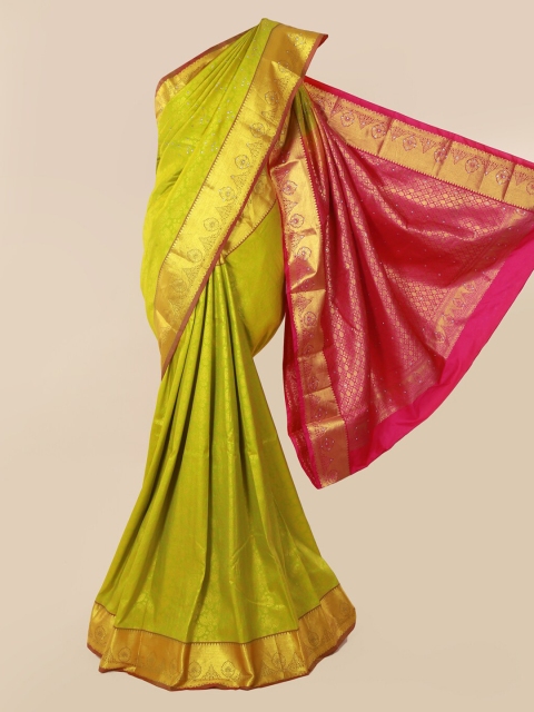 Pothys Green & Gold-Toned Pure Silk Woven Design Kanjeevaram Saree
