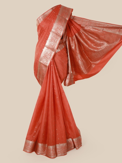 Pothys Rust Pure Silk Checked Mysore Silk Saree