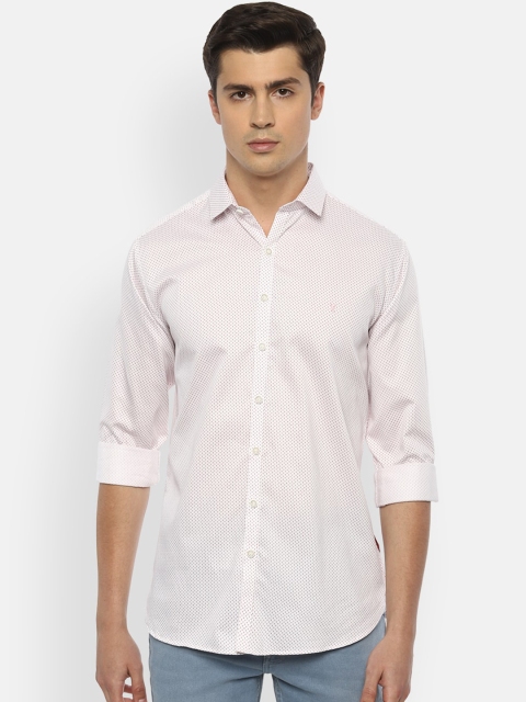 V Dot Men White Slim Fit Printed Pure Cotton Casual Shirt