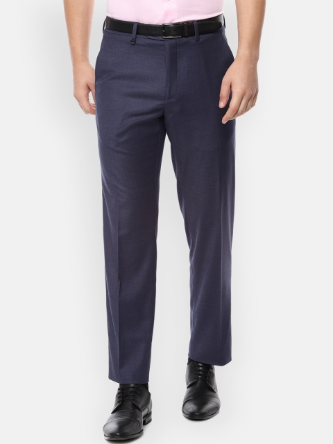 Van Heusen Men Navy Blue Regular Fit Solid Formal Trousers