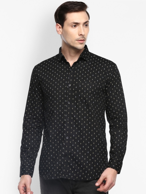 Routeen Men Black & White Slim Fit Printed Casual Shirt