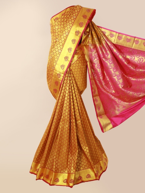 Pothys Gold & Pink Pure Silk Woven Design Kanjeevaram Saree