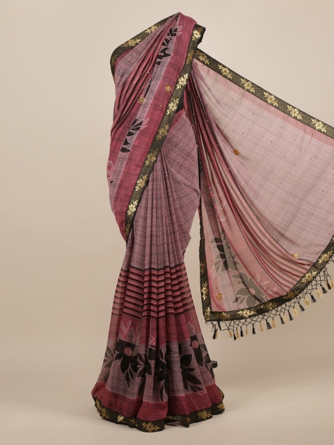 Pothys Pink Printed Poly Chiffon Saree