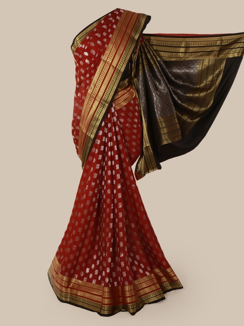 Pothys Maroon & Black Pure Silk Woven Design Mysore Silk Saree