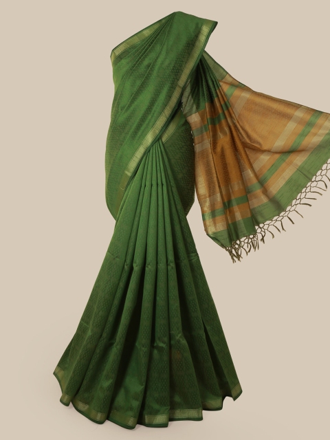 Pothys Green & Brown Jute Silk Woven Design Saree
