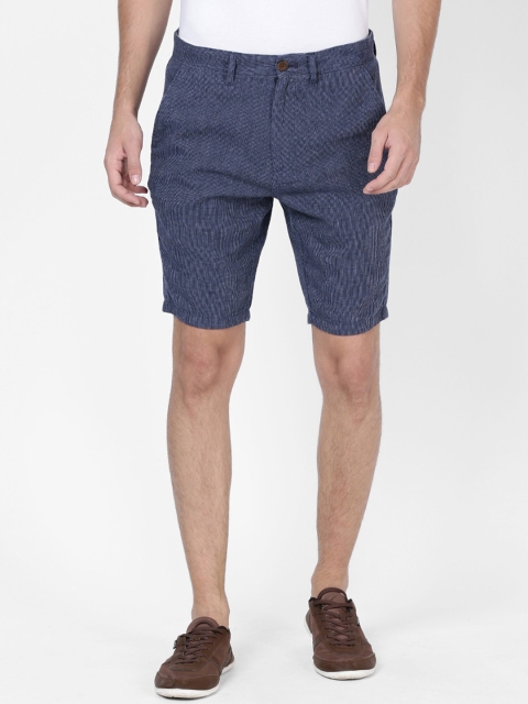 t-base Men Blue Self Design Slim Fit Regular Shorts