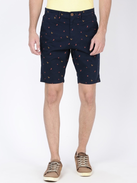 t-base Men Navy Blue Printed Slim Fit Regular Shorts