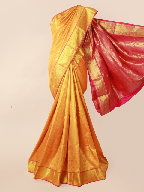 Pothys Orange & Pink Pure Silk Woven Design Kanjeevaram Saree