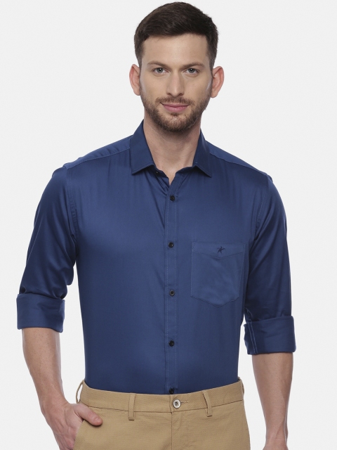 CROYDON Men Blue Regular Fit Solid Cotton Formal Shirt