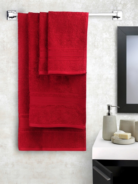 HOSTA HOMES Maroon Pack of 4 Solid 550 GSM Bath Towels