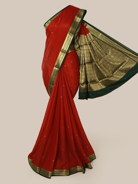 Pothys Maroon & Gold-Toned Pure Silk Woven Design Mysore Silk Saree
