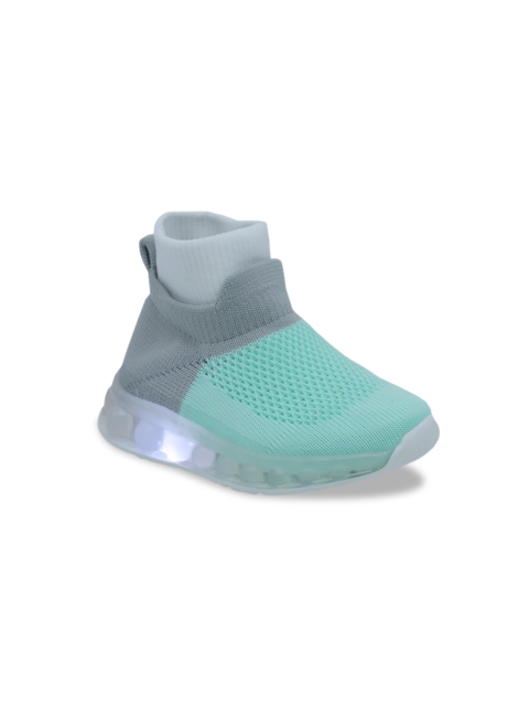 FEETWELL SHOES Boys Sea Green Woven Design LED Slip-On Sneakers