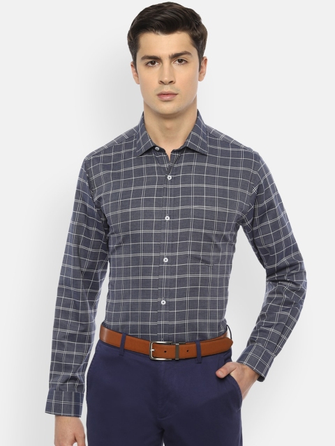 Van Heusen Men Grey Regular Fit Checked Pure Cotton Casual Shirt