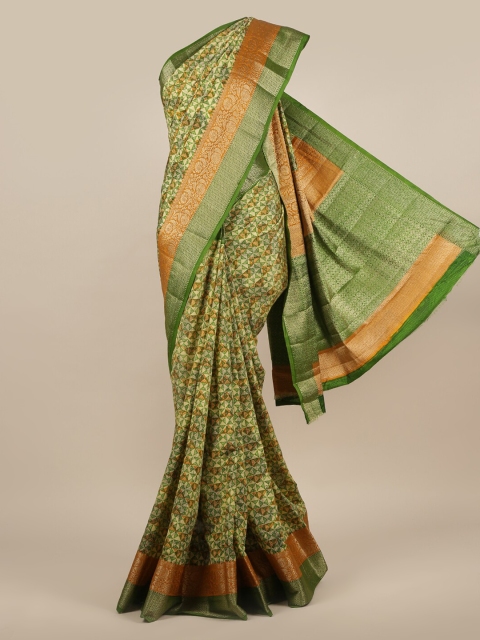 Pothys Green Printed Jute Silk Saree