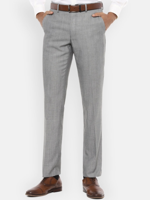 Van Heusen Men Grey Slim Fit Solid Formal Trousers