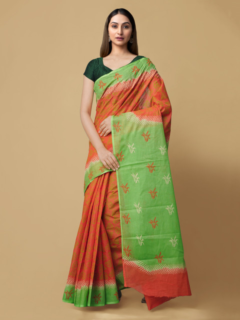 Unnati Silks Orange & Green Pure Cotton Hand Block Printed Kota Handloom Saree
Unnati Silks Orange & Green Pure Cotton Hand Block Printed Kota Handloom Saree