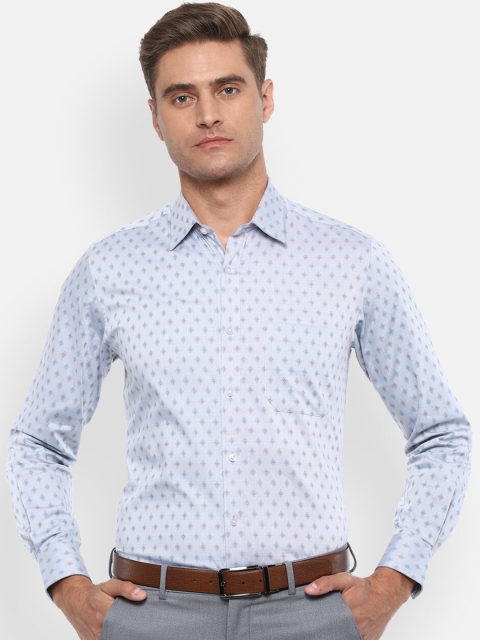 Louis Philippe Men Blue Slim Fit Printed Formal Shirt