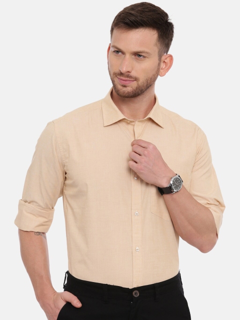CROYDON Men Beige Regular Fit Solid Formal Shirt