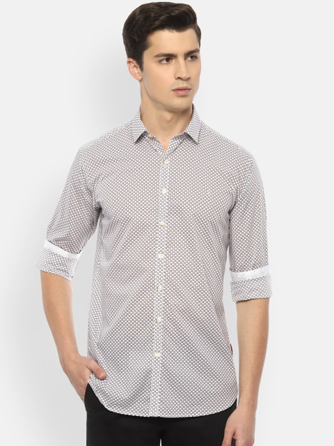 V Dot Men Off-White Slim Fit Printed Pure Cotton Casual Shirt