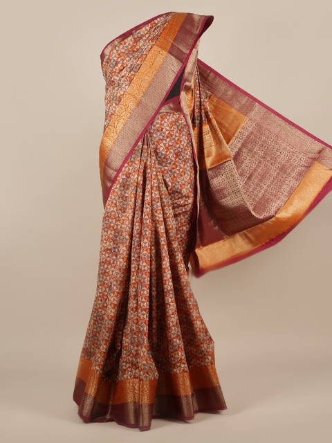 Pothys Purple & Gold-Toned Jute Silk Woven Design Saree